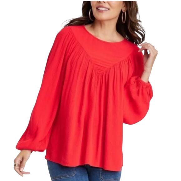 Knox Rose Puff Sleeve Top Gauzy Boho Flowy Red Sz Large - Picture 1 of 12